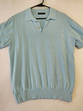 Paul Fredrick Men's Light Aqua Polo Shirt Supima Cotton Size L